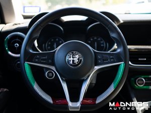 Alfa Romeo Stelvio Steering Wheel Side Trim Kit - Carbon Fiber - Pre '20 - Italian Theme - Feroce Carbon